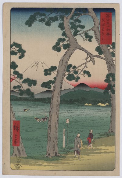 Fuji til venstre for Tokaido Road af Utagawa Hiroshige